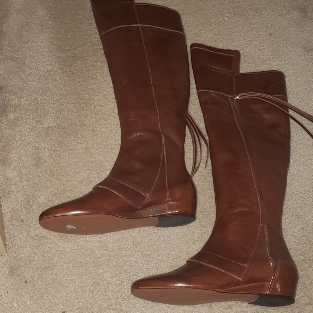 DEREK LAM cognac real leather high knee boots NWT